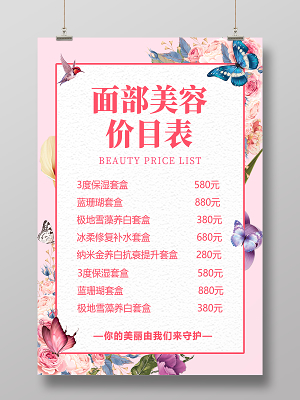 美容產品價目表模板 專業展示,清晰透明